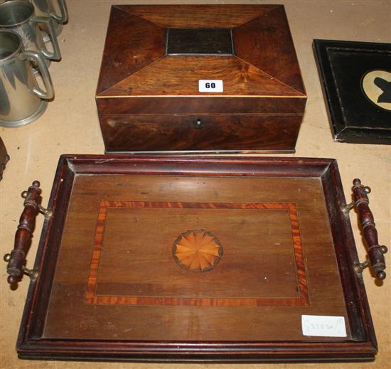 Mahogany box & inlaid tray
